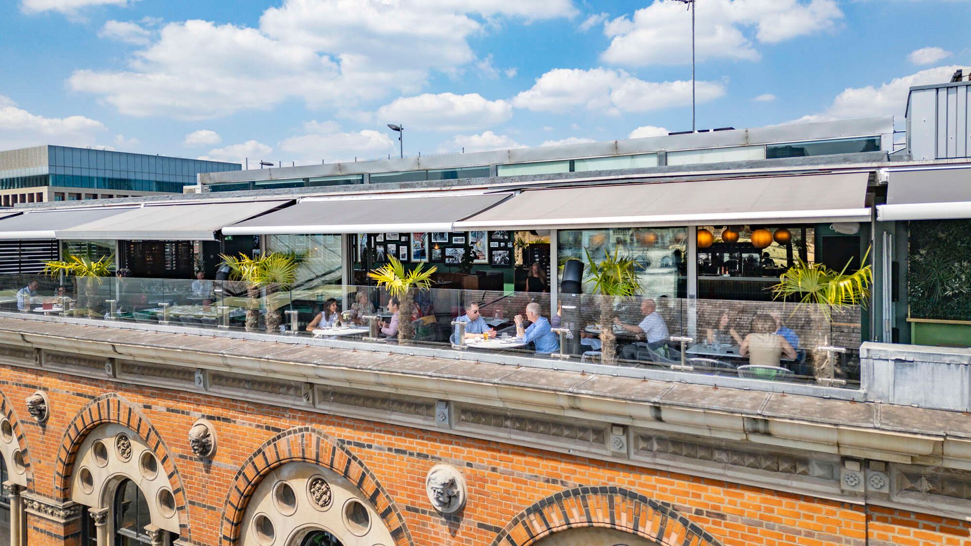 Aerial view of Farringdon's best rooftop restaurant, showing outdoor dining