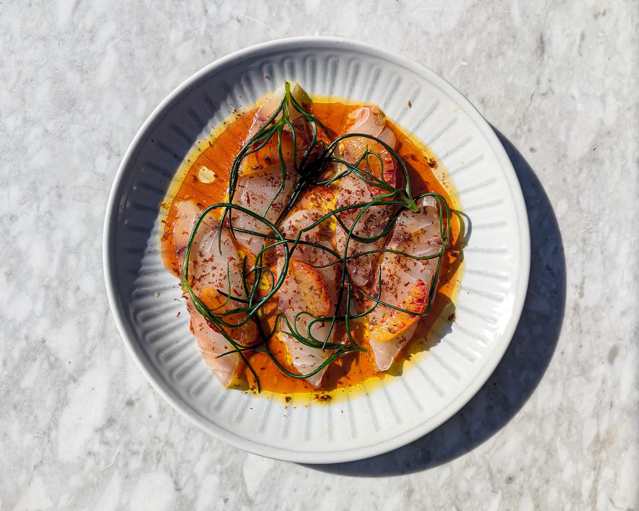 Freshly prepared cured seafood, showcasing sustainable British ingredients at our Farringdon restaurant