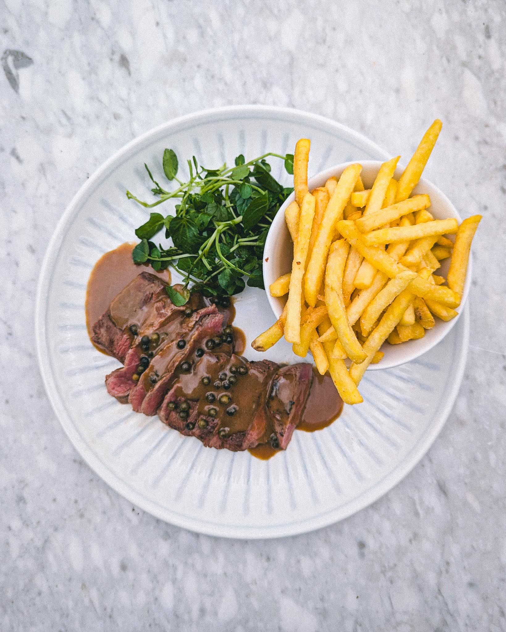 Delicious 8oz Flat Iron steak, part of our £25 lunch special at The Grill in Farringdon.