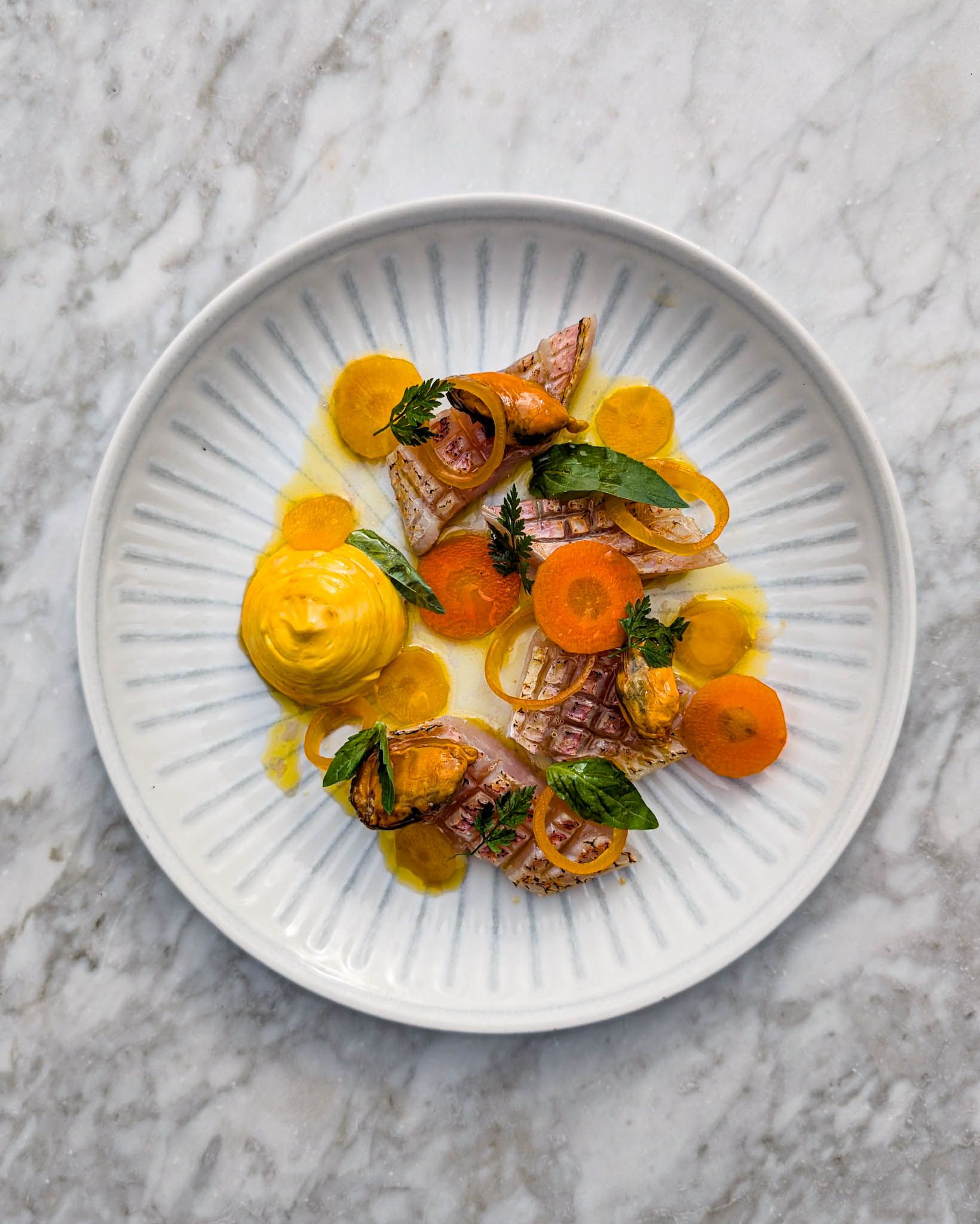 Torched red mullet dish from our chef's choice menu at No.3 Rooftop Restaurant in Farringdon