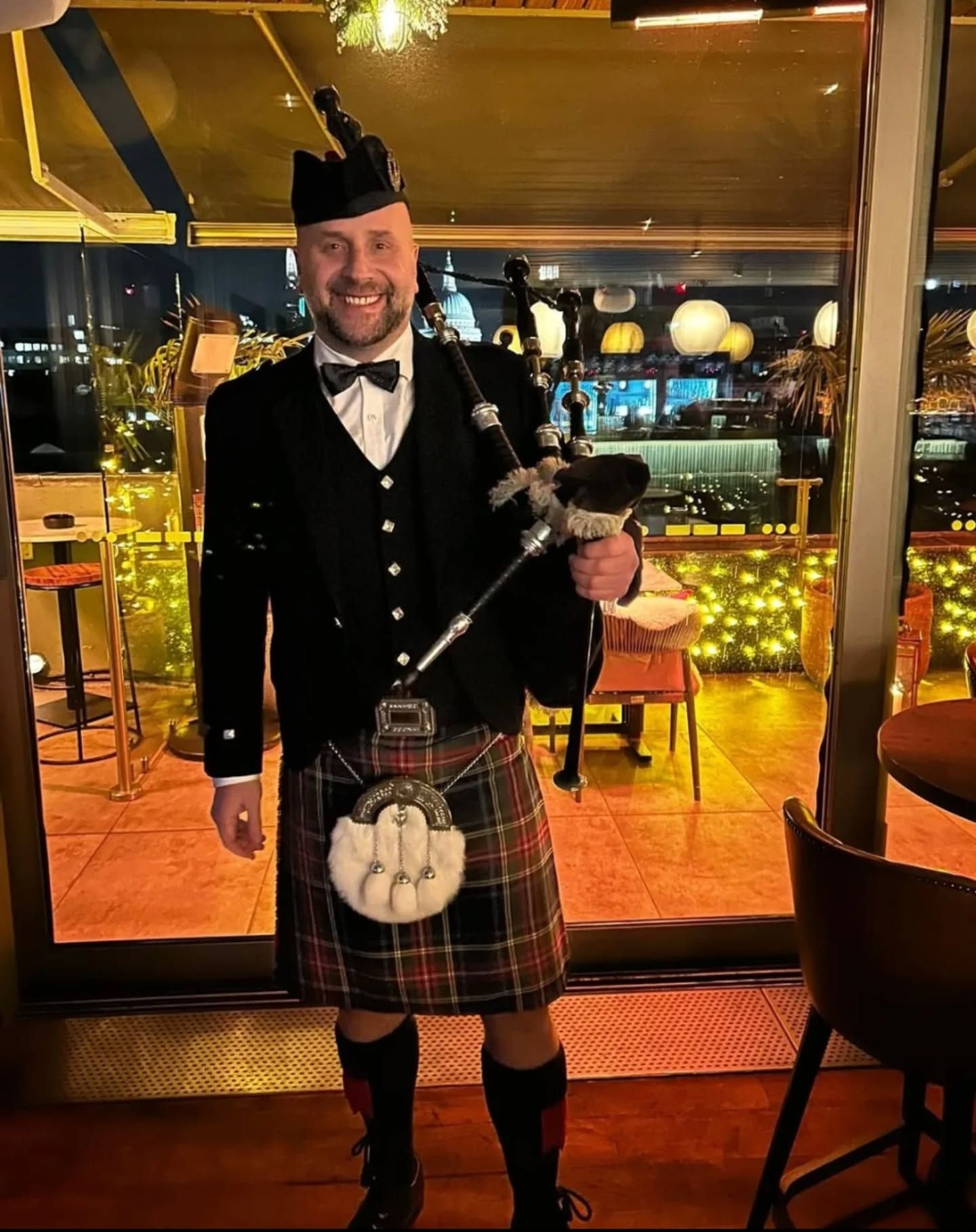 bagpiper doing poetry readings at a burns night supper