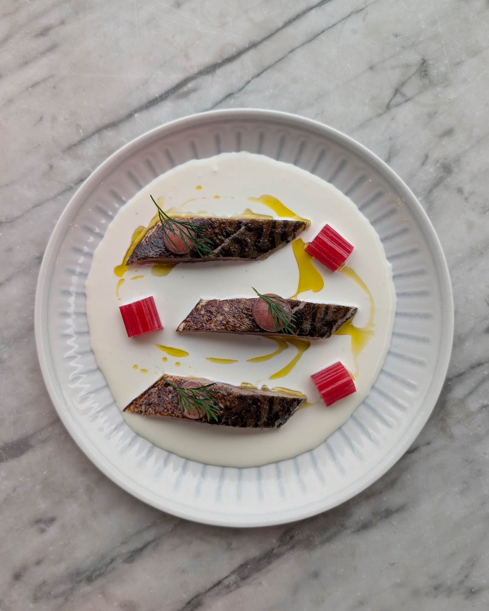 torched mackerel dish at No.3 Rooftop part of the chef's choice menu available at the farrindon restaurant at lunch and saturday